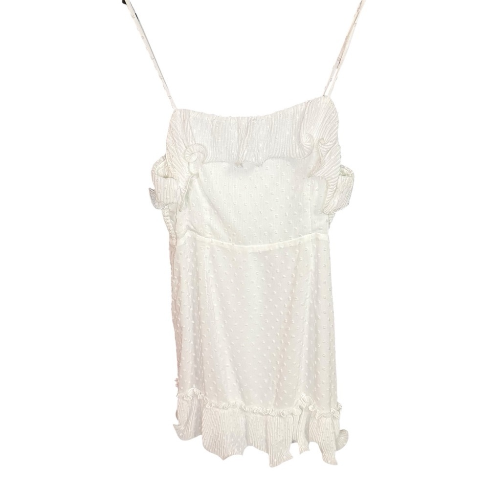 Lush XL White Dot Ruffle Mini Dress Smocked Feminine Romantic Bridal Coachella